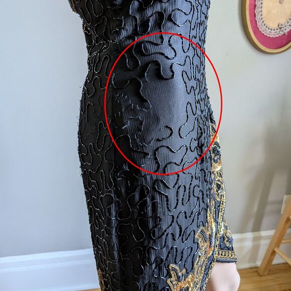 Vintage 90s Stenay Silk Cocktail Dress Mini Beaded Whimsigoth Evening Size 6 - Picture 7 of 13